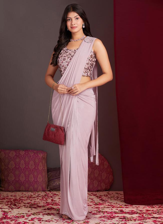 Silk Baby Pink Party Wear Embroidery Work Ready To Wear Saree